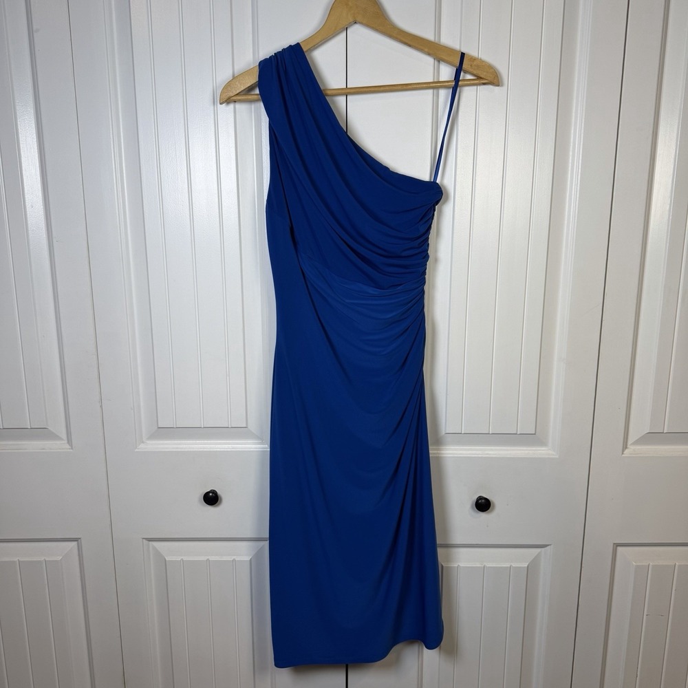 RALPH LAUREN Cobalt‎ Blue Asymmetrical One Shoulder Midi Evening Dress Size 6